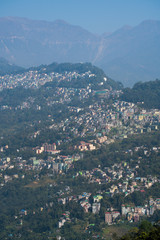 Gangtok city aerial view from high place in the Indian state of Sikkim