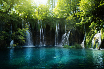 waterfall in forest, Plitvice Lakes, Croatia