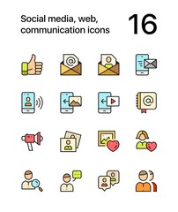 Colored Social media, web, communication icons for web and mobile design pack 2