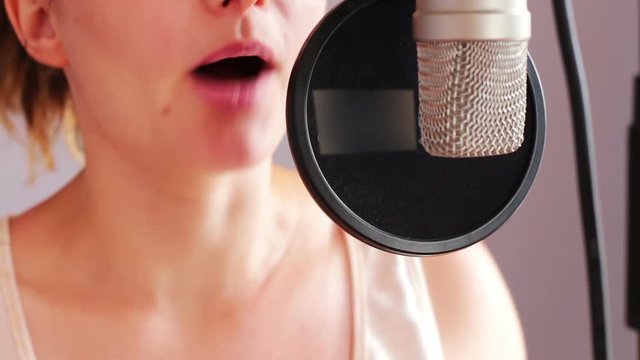 Studio microphone in recording studio close up view