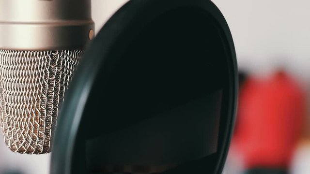 Studio microphone in recording studio close up view