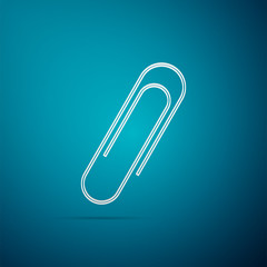 Paper clip icon isolated on blue background. Flat design. Vector Illustration