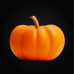 Bright orange vector realistic pumpkin isolated on black background