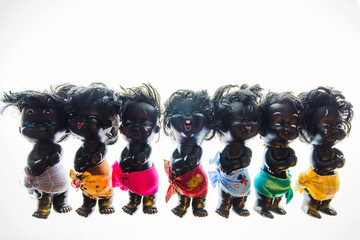 Doll group with laughing face, good mood, smiling, crying, beaut