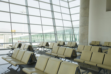 empty hall of modern business center. interior background airport. The airport building interior