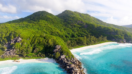 Fototapeta premium Grande Anse aerial view - La Digue Island, Seychelles