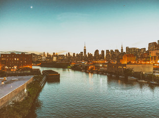 Fototapeta na wymiar Night panoramic skyline view of Midtown Manhattan