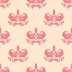 Fototapeta na wymiar Red flowers on beige background. Seamless pattern