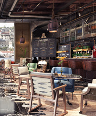 Concept design of modern Restaurant lounge bar 