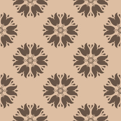 Brown floral seamless pattern on beige background