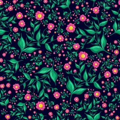 Beautiful delicate flower black seamless pattern design