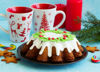 New Year fruit cupcake with icing.