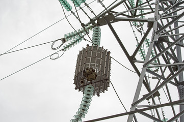 electric tower high voltage post on white