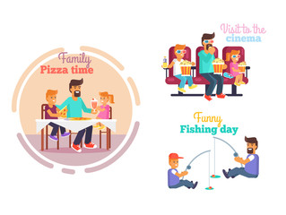 Fototapeta premium Fathers Day Poster with Dad and Children Vector