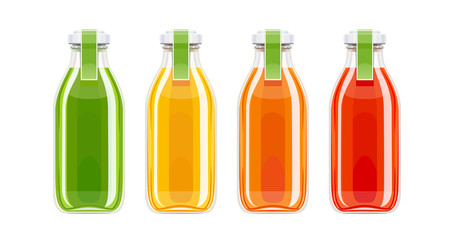 Glass juice bottles. Ecological beverage. Vegetarian healthy