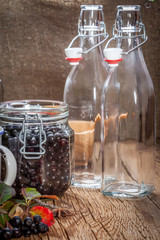 Fruits of black chokeberry prepared for processing.