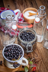 Fruits of black chokeberry prepared for processing.