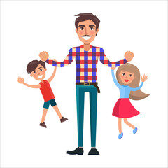 Father Playing with his Son and Little Daughter