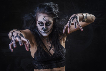 Zombie death voodoo scary witch girl, halloween concept