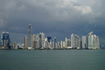 Fototapeta premium Panama City skyline - view over Panama Bay from Cinta Costera