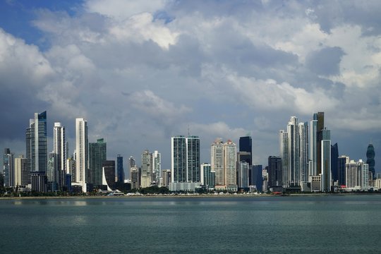Panama City skyline - view over Panama Bay from Cinta Costera