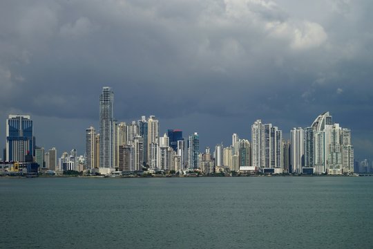 Panama City skyline - view over Panama Bay from Cinta Costera