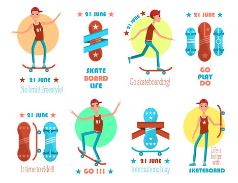 21 June International Skateboarding Day Emblems