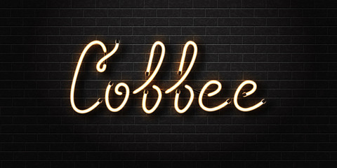 Vector realistic isolated neon sign of coffee for decoration and covering on the wall background. Concept of coffee house, cafe or restaurant.