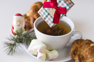 Christmas breakfast with gift.
