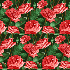Seamless Floral Pattern. Positive Spring Illustration with Red Roses.