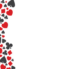 Set of playing cards symbol, vector, isolated, background, pattern on white. Red diamonds, hearts and black clubs, spades icons.