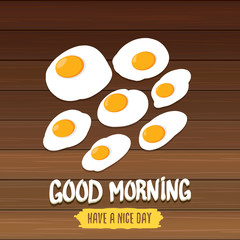 good morning concept. breakfast fried chicken egg with a orange yolk in the center of the fried egg flat laying on wooden table background. top view