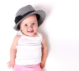 Cute caucasian baby on white background.