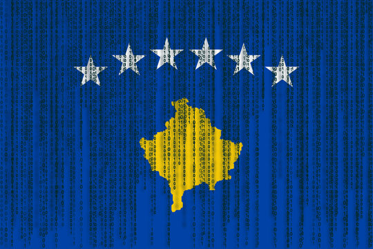 Data protection Kosovo flag. Kosovo flag with binary code.