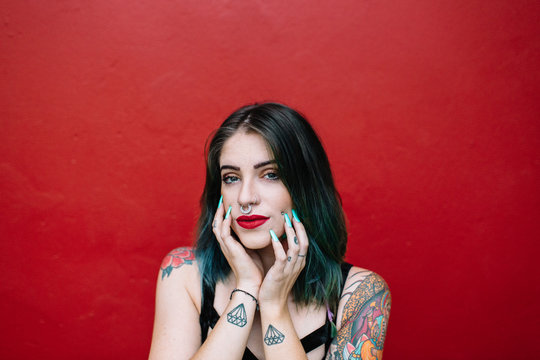 Portrait of a woman with a septum nose ring