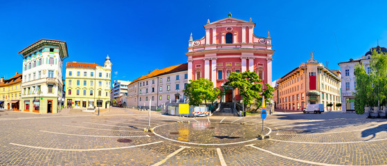 Presern square in Ljubljana panoramic view