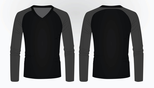 Long Sleeve V Neck T Shirt. Vector Illustration