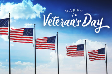 Veteran's Day Typography Over Patriotic Flags Background