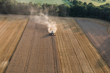 Obraz premium aerial view of the combine harvester