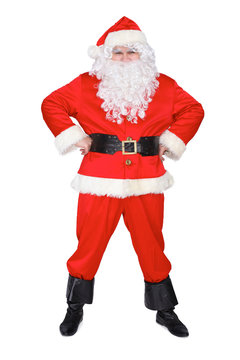 Santa Claus standing straight isolated on white background. Full length portrait