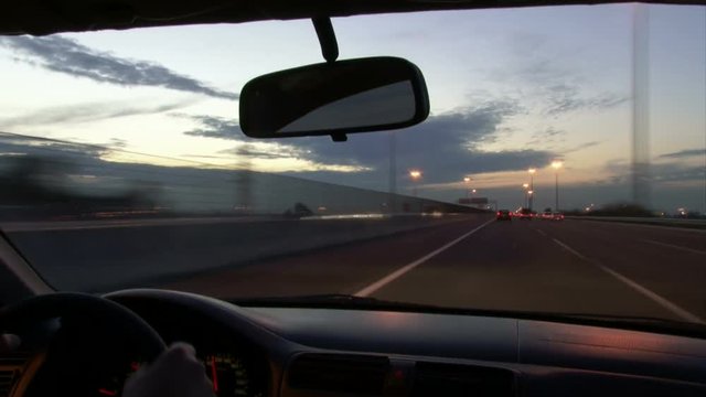 Highway time lapse drinving pov sunset