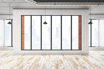 Clean brick interiro with city view