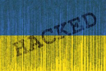 Data Hacked Ukraine flag. Ukraine flag with binary code.