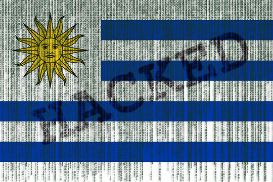 Data Hacked Uruguay flag. Uruguay flag with binary code.