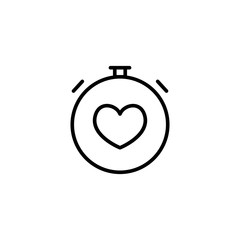 thin line stopwatch with heart icon on white