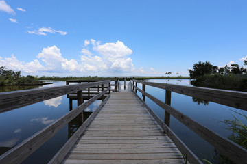 Fototapeta premium wood dock walkway in waterway