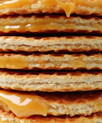 Stack of Stroopwafel or Caramel Filled Traditional Dutch Waffle, Closed up for Background or Texture 