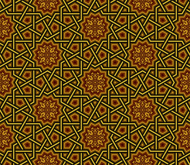 Islamic Pattern, Golden & Black Wallpaper, Vector Illustration, greeting & invitation background