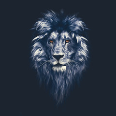 Portrait of a Beautiful lion, lion in the dark, oil paints, soft lines - 176571336