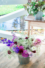 flowers with decor and white wood